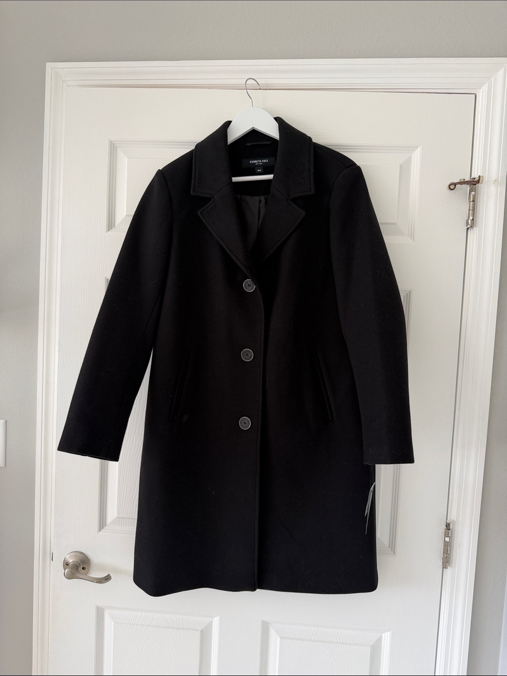 Kenneth Cole Black Wool Single-Breasted Pea Coat